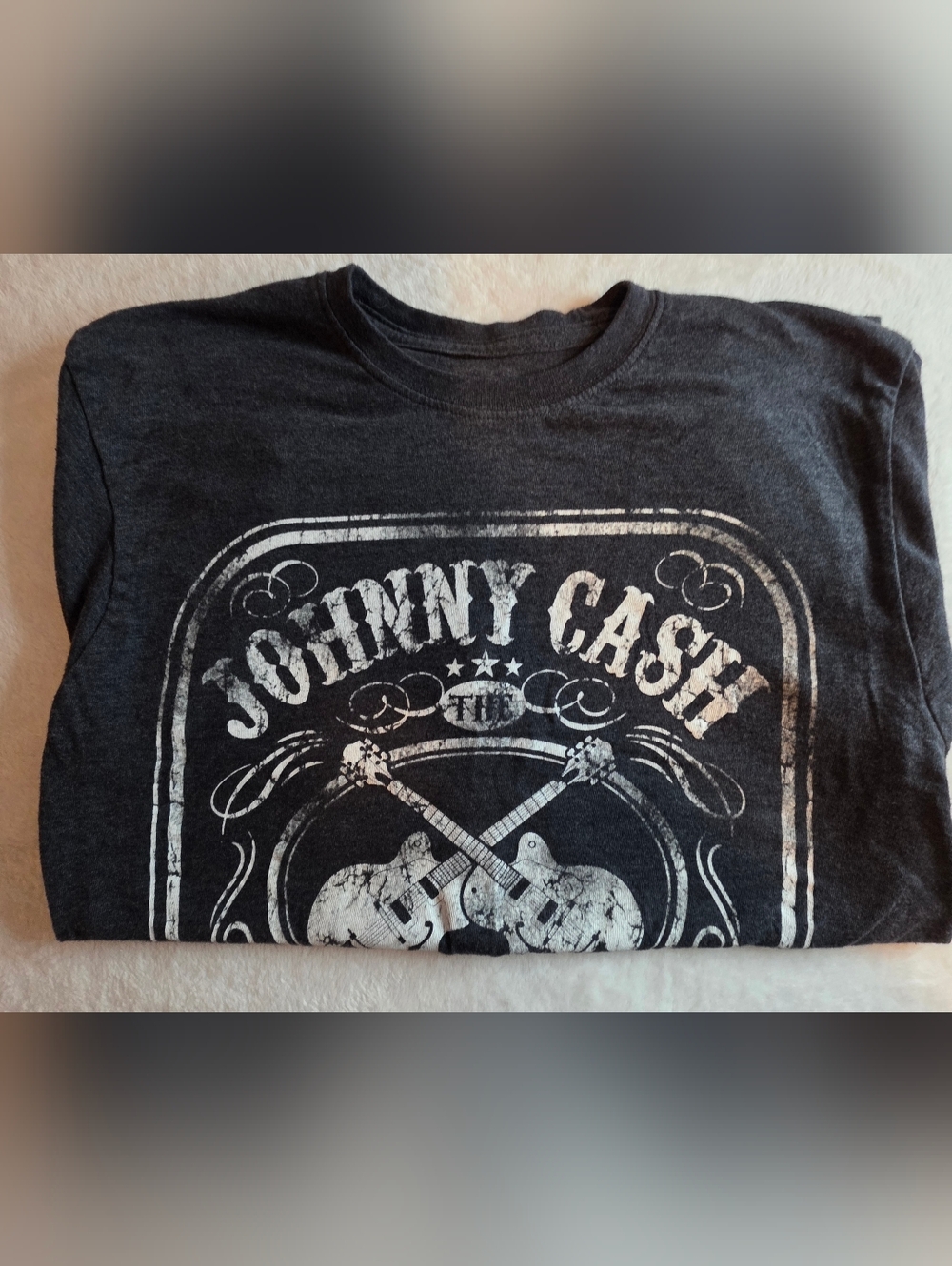 Johnny Cash Man in Black Graphic T-Shirt Mens Medium
